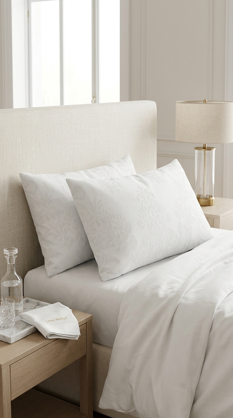 Linea Marilyn Coppia Copricuscini Guanciale Zip Art. Damasco 100% Cotone 52x82 cm – Fodere Protezione Proteggi Cuscino Hotel B&B