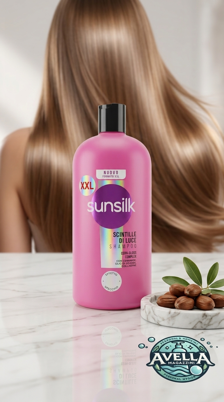 Sunsilk Shampoo Scintille di Luce Cera-Gloss Complex Ceramide Olio di Jojoba Collagene Formato XXL 810 ml – Effetto Specchio e Lucentezza Straordinaria