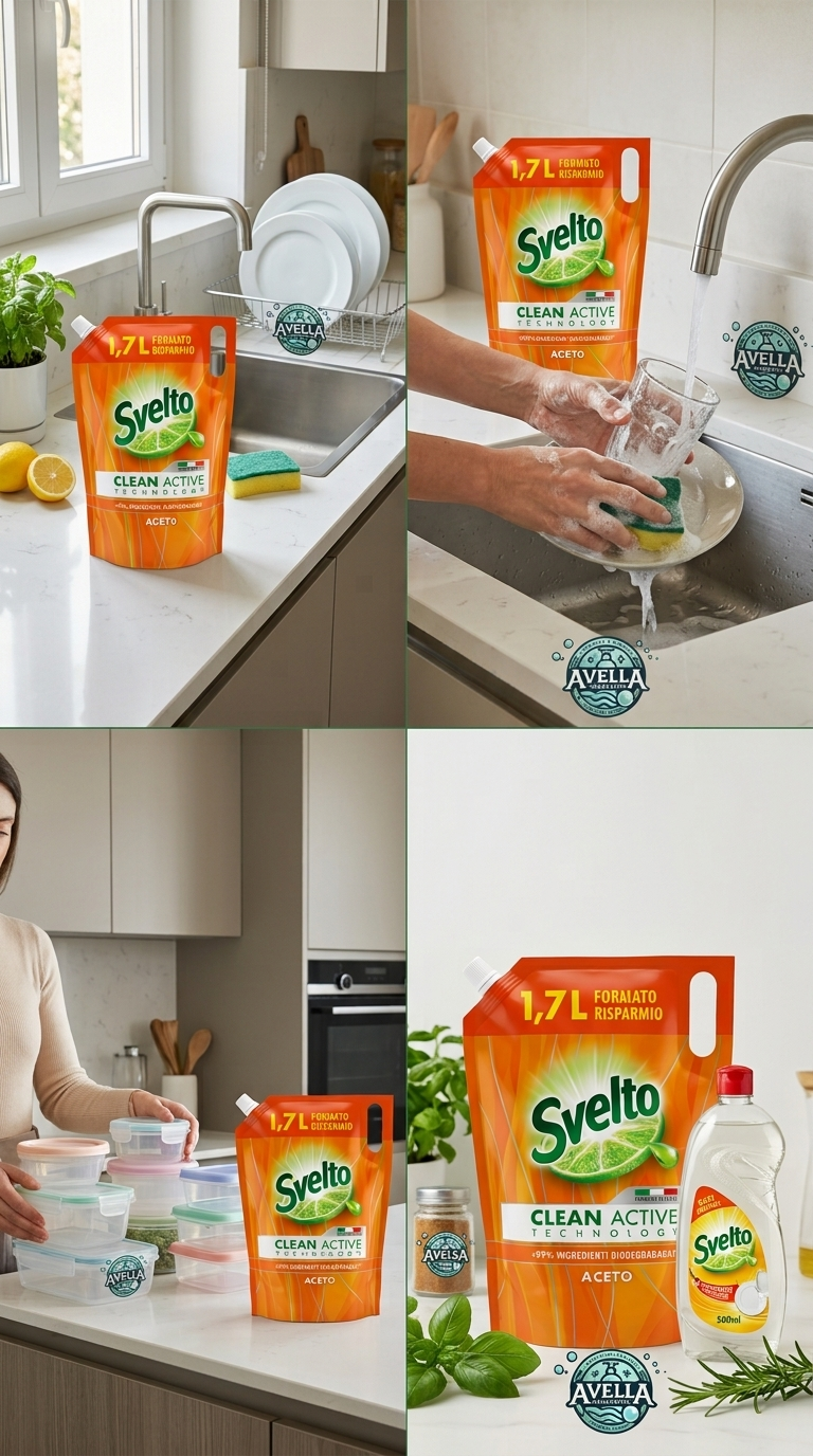 Svelto Detergente Piatti a Mano Aceto Eco-Ricarica Formato Risparmio 1.7 Litri – Clean Active Technology Sgrassante Acqua Fredda