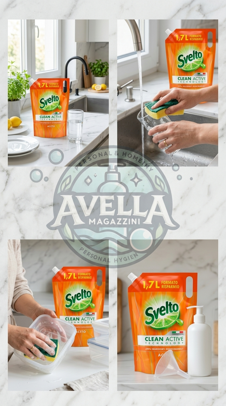 Svelto Detergente Piatti a Mano Aceto Eco-Ricarica Formato Risparmio 1.7 Litri – Clean Active Technology Sgrassante Acqua Fredda