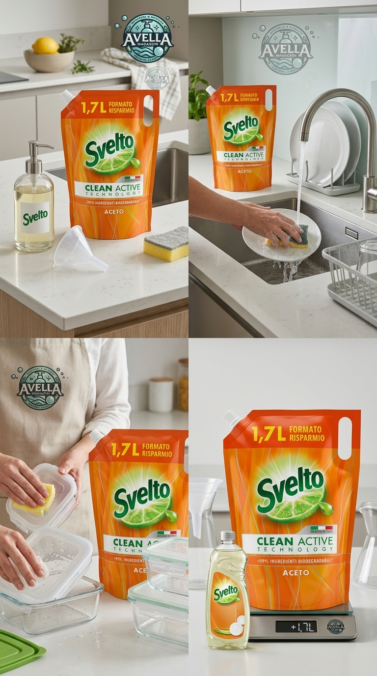 Svelto Detergente Piatti a Mano Aceto Eco-Ricarica Formato Risparmio 1.7 Litri – Clean Active Technology Sgrassante Acqua Fredda