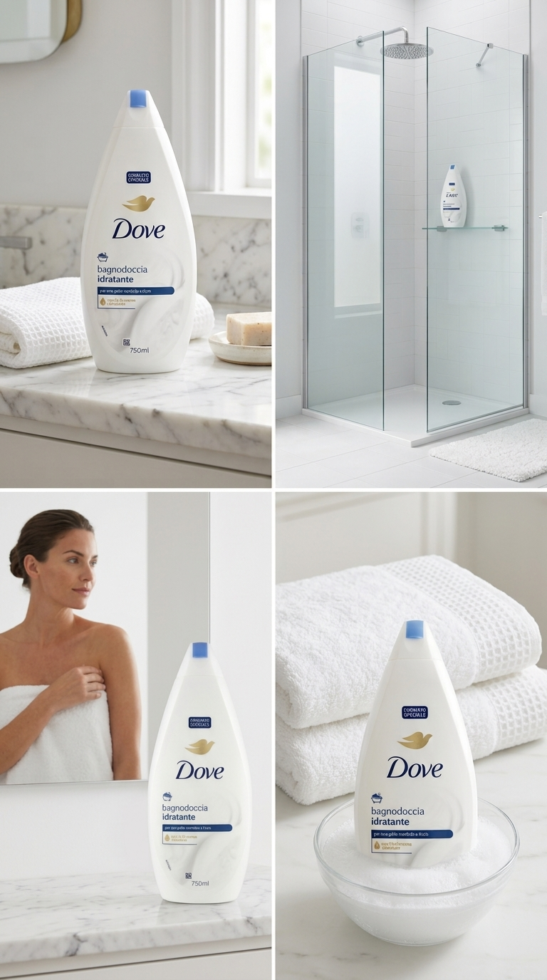 Dove Bagnodoccia Idratante 1/4 Crema Idratante Formato Speciale 750 ml – Detersione Delicata Nutriente Pelle Morbida