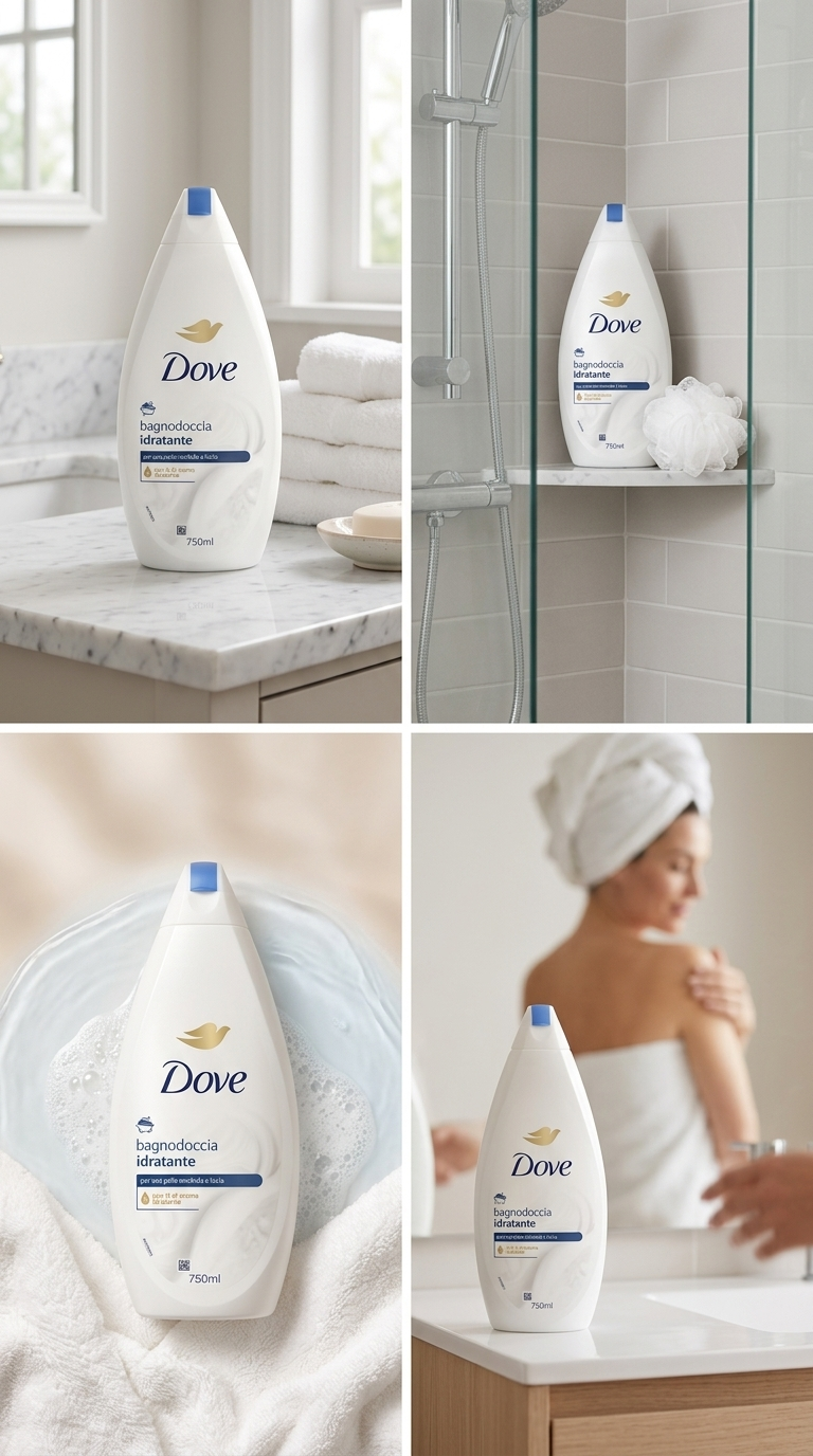 Dove Bagnodoccia Idratante 1/4 Crema Idratante Formato Speciale 750 ml – Detersione Delicata Nutriente Pelle Morbida