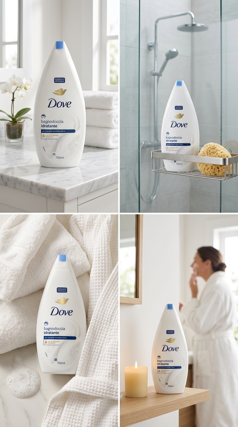 Dove Bagnodoccia Idratante 1/4 Crema Idratante Formato Speciale 750 ml – Detersione Delicata Nutriente Pelle Morbida