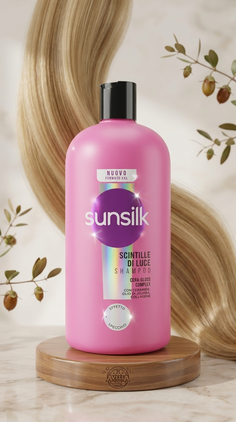 Sunsilk Shampoo Scintille di Luce Cera-Gloss Complex Ceramide Olio di Jojoba Collagene Formato XXL 810 ml – Effetto Specchio e Lucentezza Straordinaria