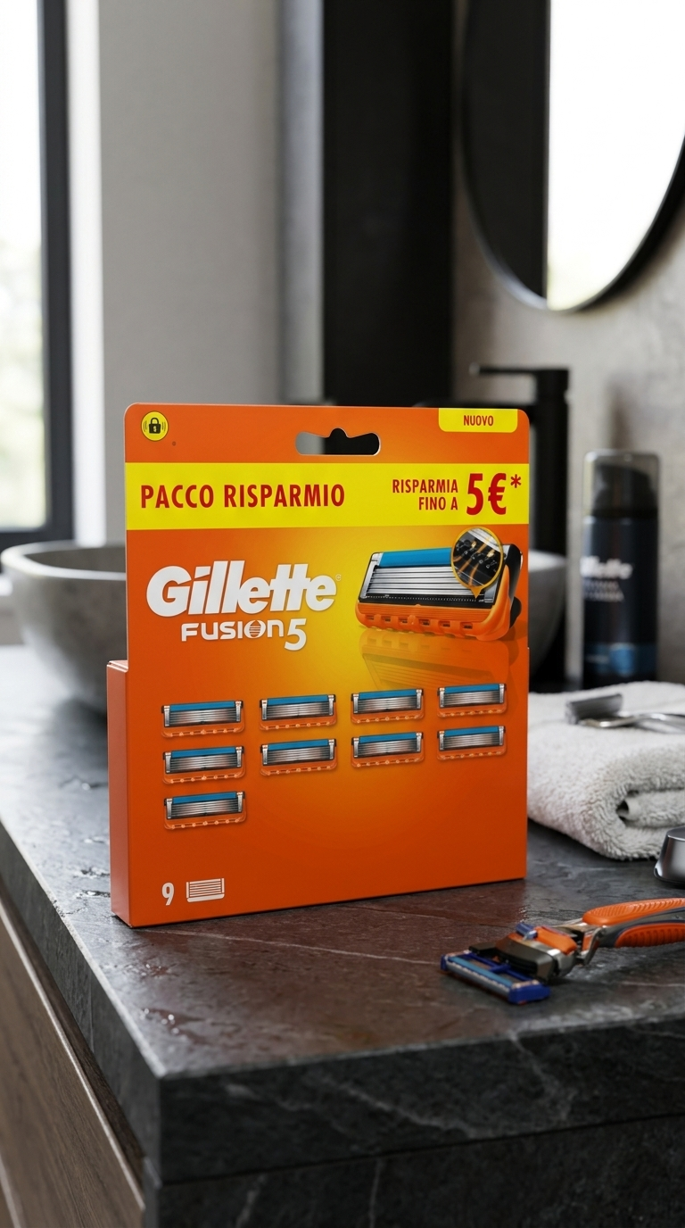 Gillette Fusion5 Lamette di Ricambio Rasoio Uomo Pacco Risparmio 9 Testine – 5 Lame Anti-Attrito e Rifinitore di Precisione
