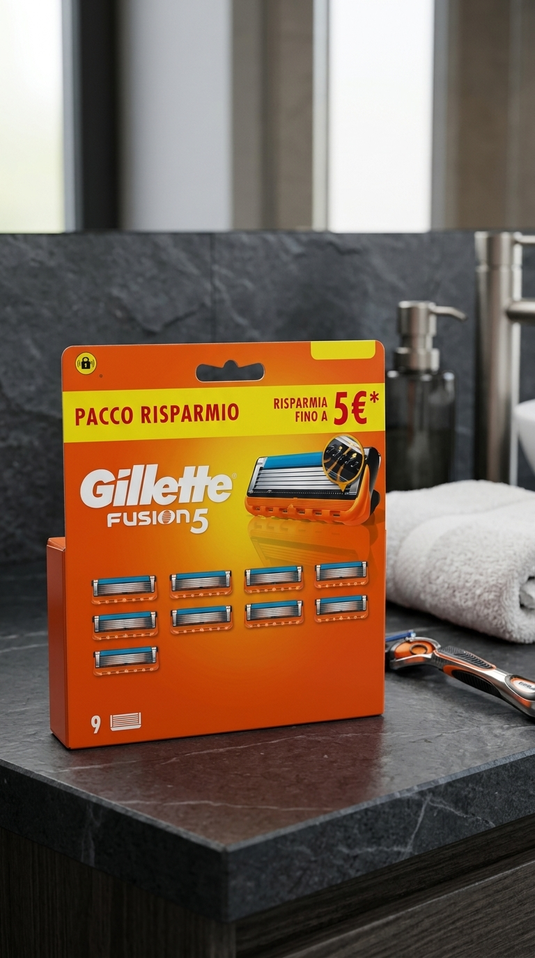 Gillette Fusion5 Lamette di Ricambio Rasoio Uomo Pacco Risparmio 9 Testine – 5 Lame Anti-Attrito e Rifinitore di Precisione