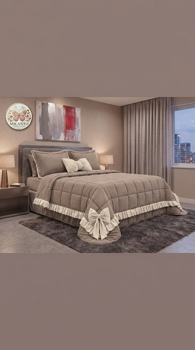 Malika Home Trapunta Matrimoniale Belle Époque Balza in Velluto Fiocco e Cuscino Arredo Made in Italy – Eleganza Lusso Camera da Letto