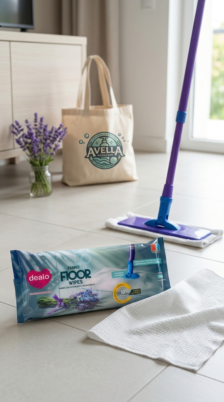 Dealo Floor Wipes Panno Monouso Lavapavimenti Umido Detergente Incorporato Lavanda Maxi Formato 40x60 cm (10 Panni) – Pulizia Rapida Senza Risciacquo