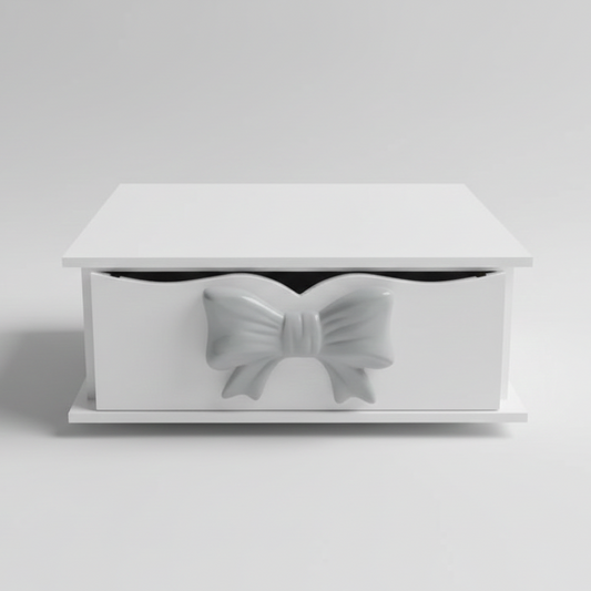 Giardini di Marzo Portacialde in Legno Bianco 33x27x10 cm | Cassetto con 3 Scompartimenti Interni | Manico a Fiocco Simil Ceramica | Organizzatore per Capsule e Accessori Caffè