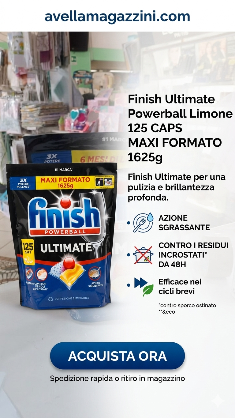 Finish Ultimate Powerball Limone 125 Caps | Maxi Formato 1625g | Azione Sgrassante e Brillantezza Profonda | Efficace nei Cicli Brevi ed Eco