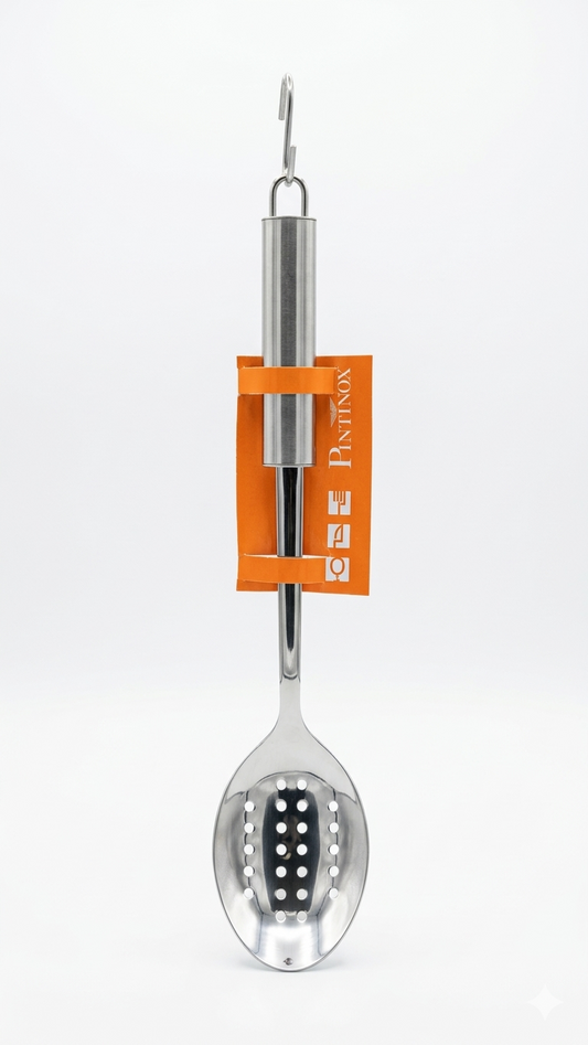Pintinox Cucchiaione Forato Serie Ellisse in Acciaio Inox – Mestolo Professionale Made in Italy per Scolare e Servire