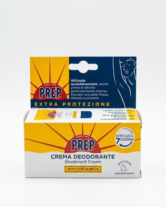 Prep Crema Deodorante Ascellare 35 ml, con protezione delicata a lunga durata, formula 0% alcool, ideale per l'uso dopo la depilazione.