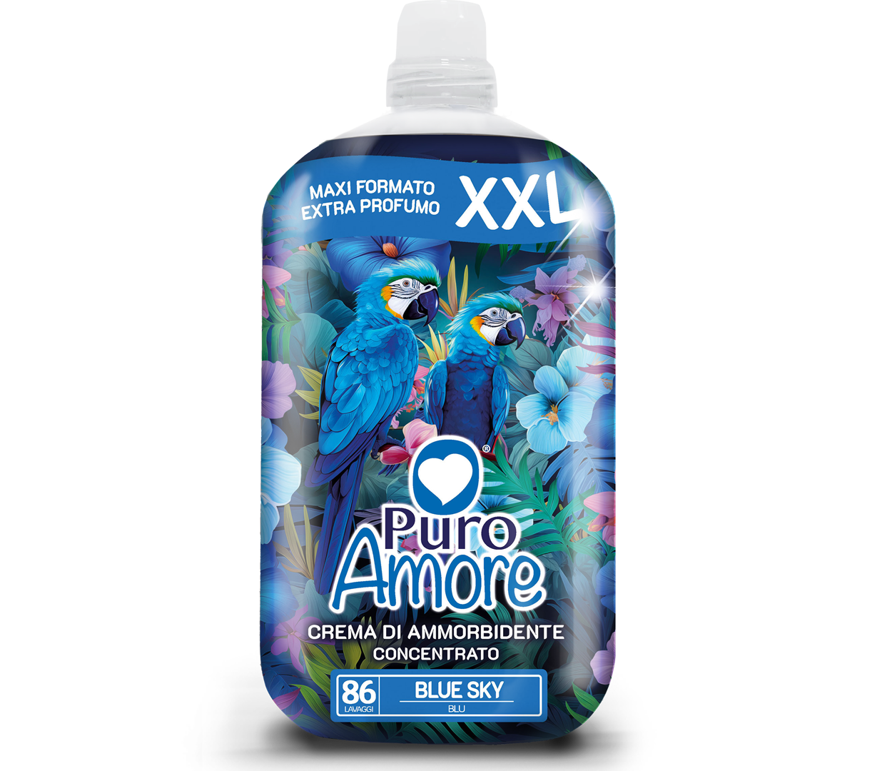 PURO AMORE Ammorbidente Concentrato Maxi Formato XXL Blue Sky | 86 Lavaggi | 1806 ml | Fragranza con Oli Essenziali | Effetto Nuvola e Azione Antistatica | Protezione Fibre