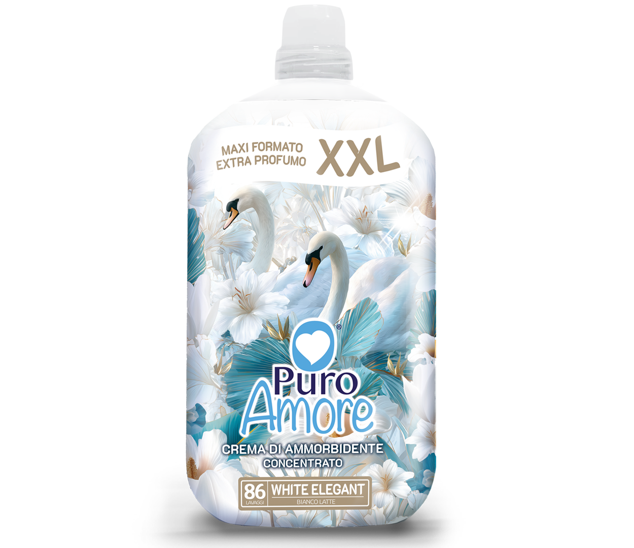 Puro Amore Crema di Ammorbidente Concentrato XXL White Elegant | Formato Maxi 1806 ml (86 Lavaggi) | Profumazione Persistente e Stiratura Facile