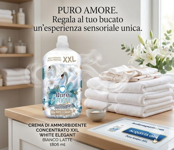 Puro Amore Crema di Ammorbidente Concentrato XXL White Elegant | Formato Maxi 1806 ml (86 Lavaggi) | Profumazione Persistente e Stiratura Facile