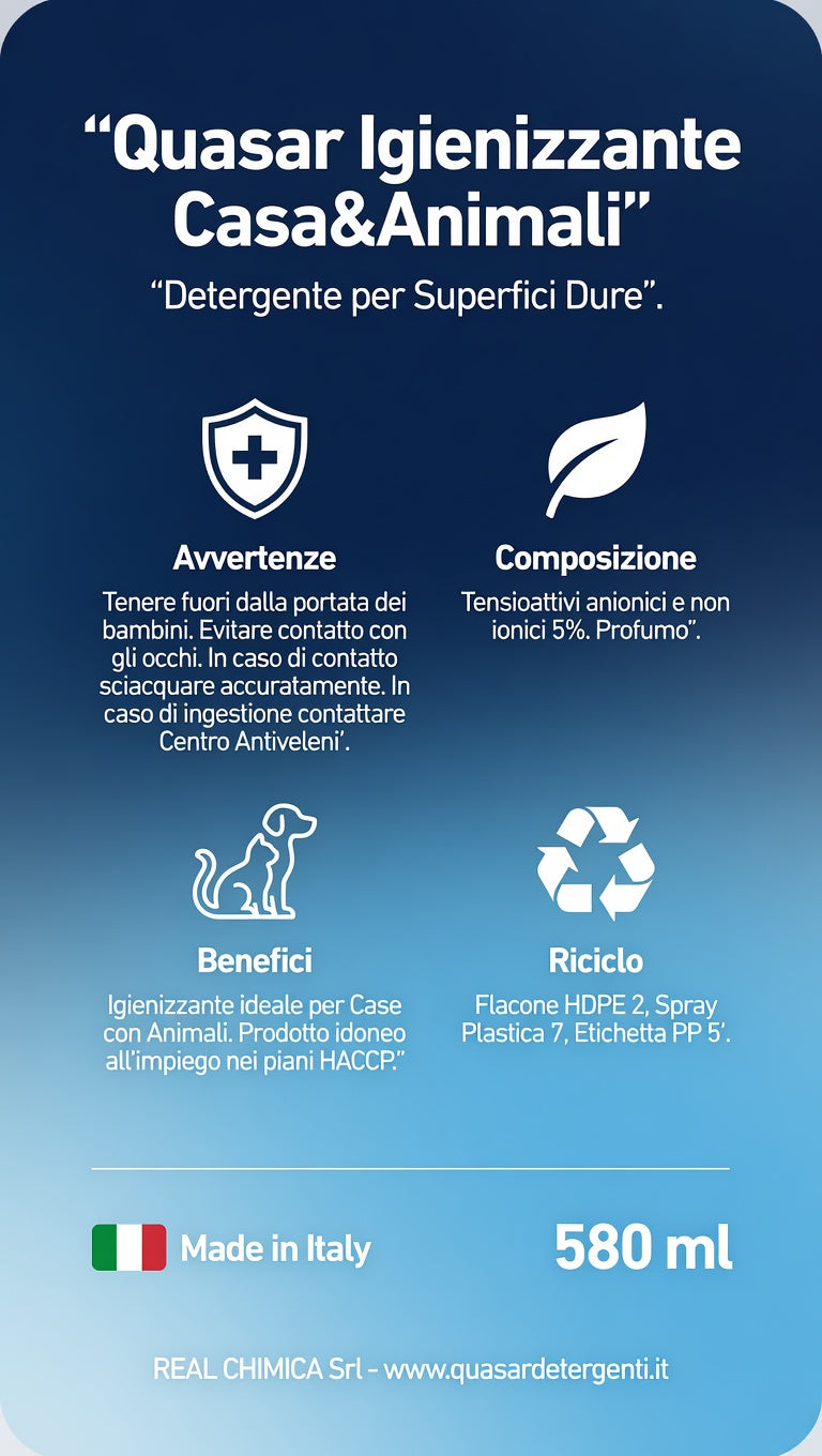 Quasar Igienizzante Casa & Animali Ipoallergenico Spray – Efficacia Professionale Senza Risciacquo