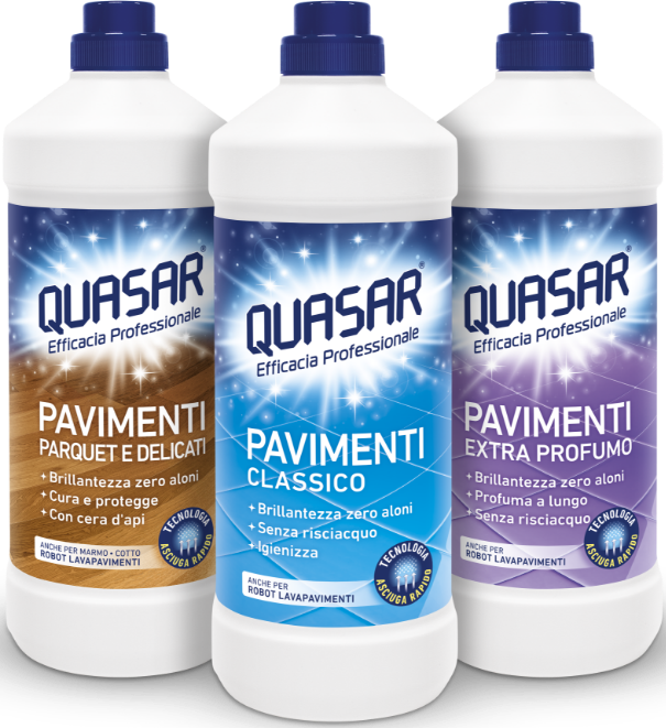 Quasar Pavimenti 1000 ml | Detergente Professionale con Tecnologia Asciuga Rapido | Ideale per Robot Lavapavimenti | Pulito Stellare Zero Aloni