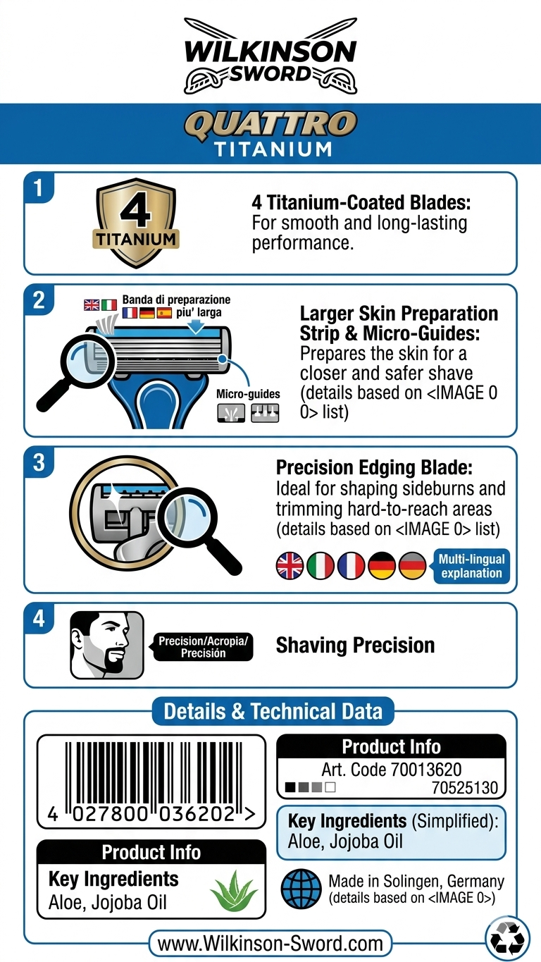 Rasoio Wilkinson Sword Quattro Titanium Uomo – Versione Originale Anni 2000 Fondo di Magazzino Sigillato con 4+1 Lame al Titanio