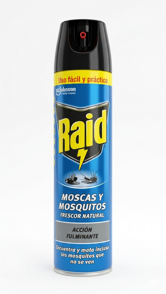 Raid Mosche e Zanzare Insetticida Spray 400ml | Frescor Natural | Azione Fulminante e Protezione 24 Ore | Efficace contro Zanzare Comuni e Tigre