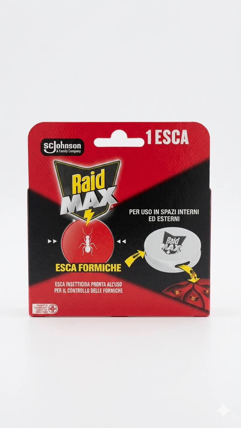 Raid Esca Formiche 1 pezzo, esca insetticida pronta all'uso per interni ed esterni, Presidio Medico Chirurgico, progettata per agire sull'intero formicaio con efficacia fino a 3 mesi.
