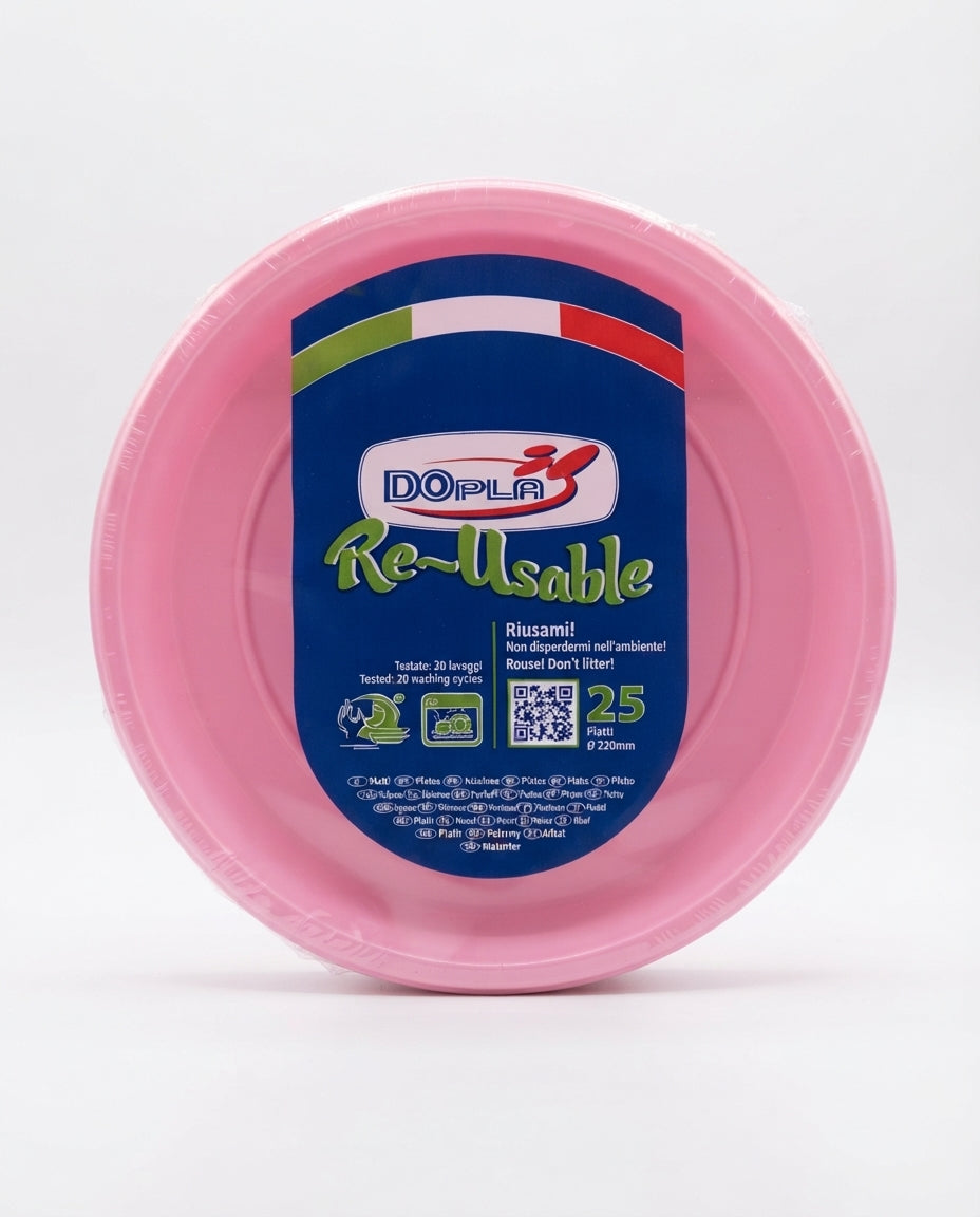 DOpla Re-Usable Piatti Piani 220 mm Colorati Plastica PS6 – Resistenza 20 Lavaggi Microonde Made in Italy