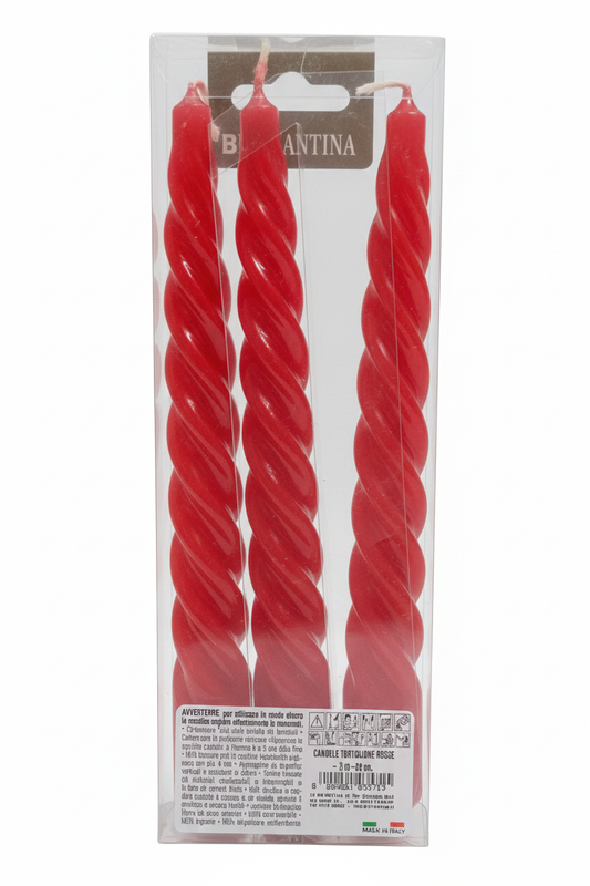 Briantina Candele TORTIGLIONE Rosse 20 cm (3 Pezzi) | Candele Decorative a Spirale Senza Profumo per Centrotavola & Atmosfera | Made in Italy
