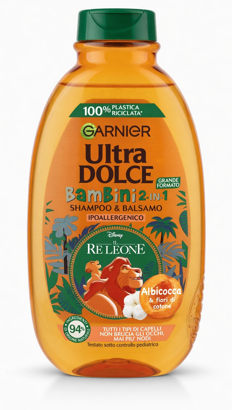 Garnier Ultra Dolce Bambini Shampoo 2in1 Albicocca e Fiori di Cotone 400ml – Ipoallergenico, Anti-Nodi e Senza Lacrime