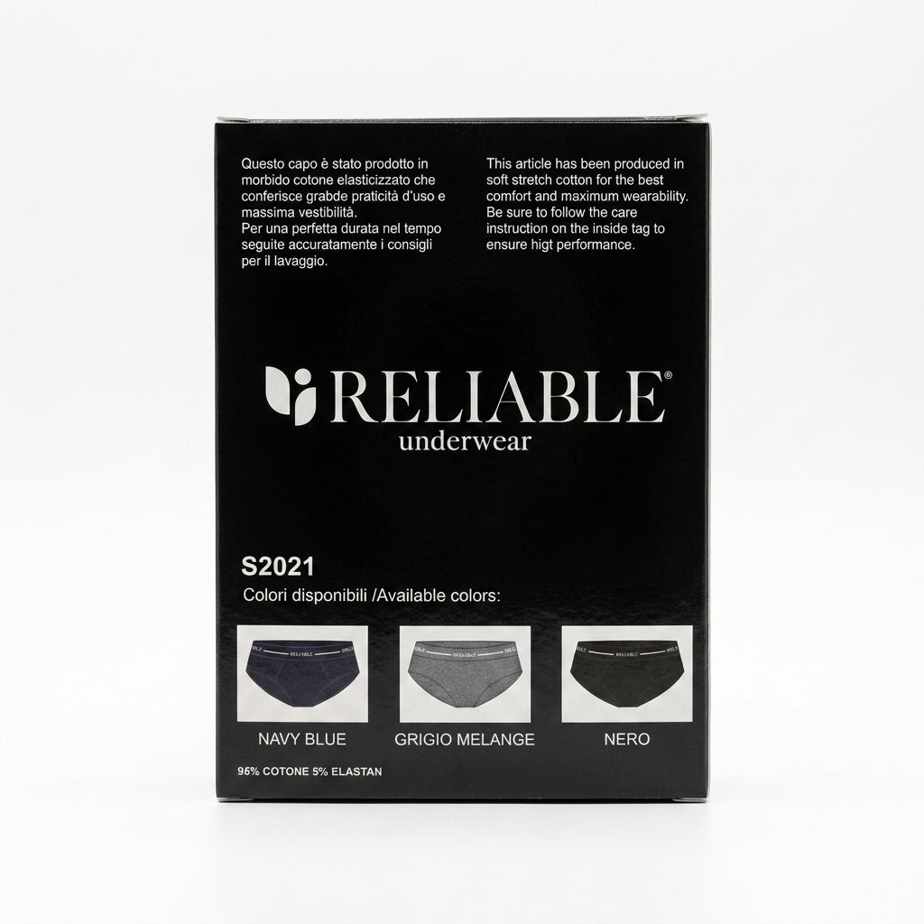Reliable Underwear Slip Uomo 3 Pezzi Cotone Elasticizzato S2021/5 – Tris Mutande da Uomo con Elastico Logato Comfort Assoluto