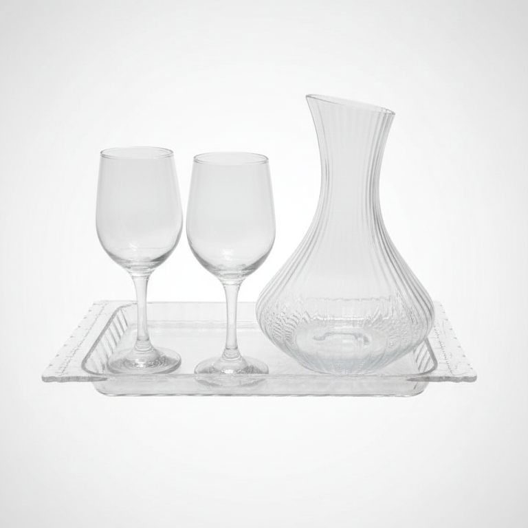 Reliable Home Set 8 Pezzi Servizio Vino – 6 Calici, Decanter 1,7L e Vassoio Coordinato