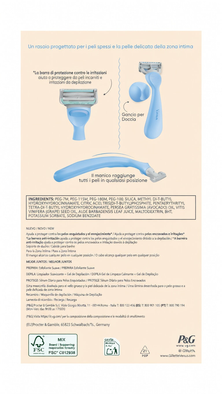 Gillette Venus INTIMATE Rasoio + 2 Ricambi | Protezione Contro le Irritazioni | Per Zone Intime e Pelli Sensibili | Nuovo Design Ergonomico