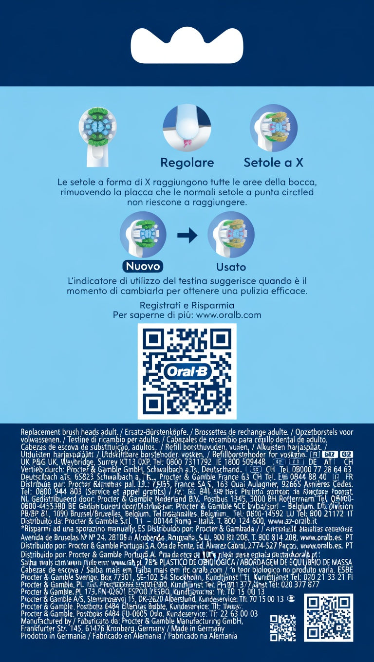 Oral-B Precision Clean Testine Ricambio Spazzolino Elettrico – Confezione da 6 Pezzi – Setole a X e Indicatore di Usura – Rimuove fino al 100% di Placca