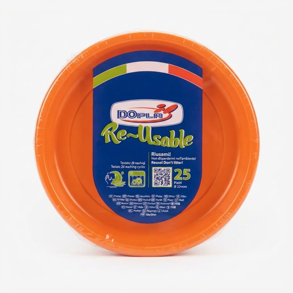 DOpla Re-Usable Piatti Piani 220 mm Colorati Plastica PS6 – Resistenza 20 Lavaggi Microonde Made in Italy