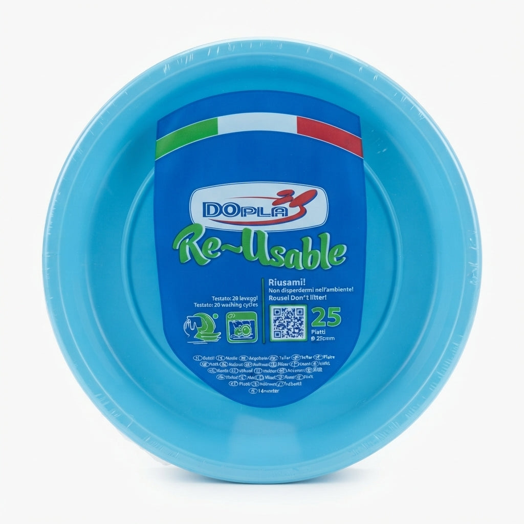 DOpla Re-Usable Piatti Piani 220 mm Colorati Plastica PS6 – Resistenza 20 Lavaggi Microonde Made in Italy