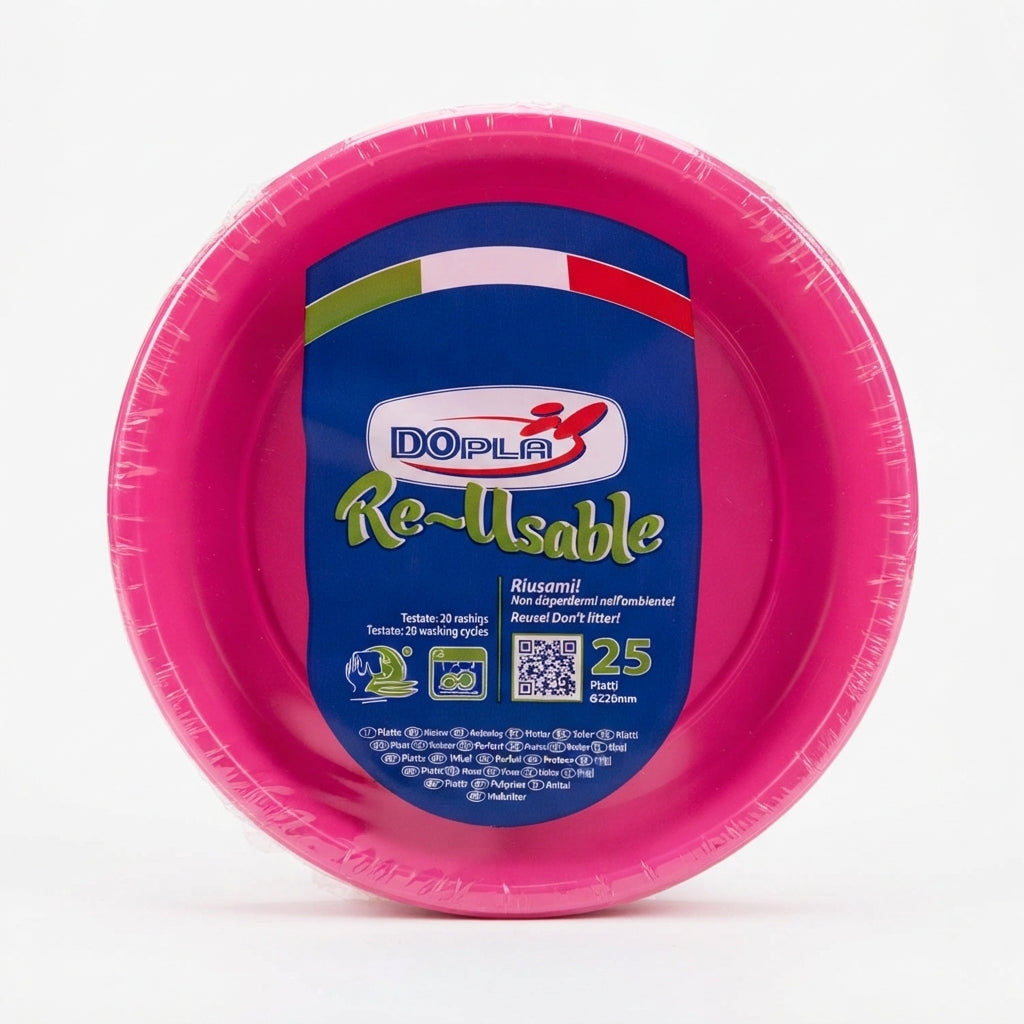 DOpla Re-Usable Piatti Piani 220 mm Colorati Plastica PS6 – Resistenza 20 Lavaggi Microonde Made in Italy