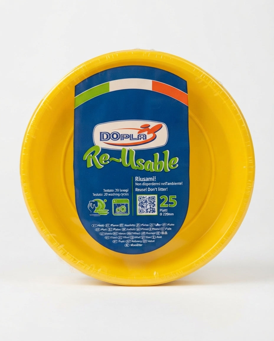 DOpla Re-Usable Piatti Piani 220 mm Colorati Plastica PS6 – Resistenza 20 Lavaggi Microonde Made in Italy