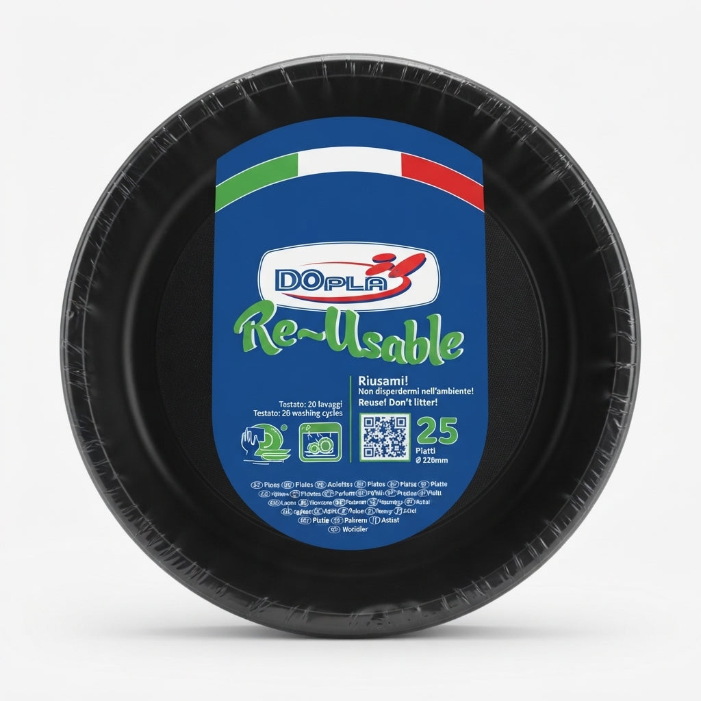 DOpla Re-Usable Piatti Piani 220 mm Colorati Plastica PS6 – Resistenza 20 Lavaggi Microonde Made in Italy