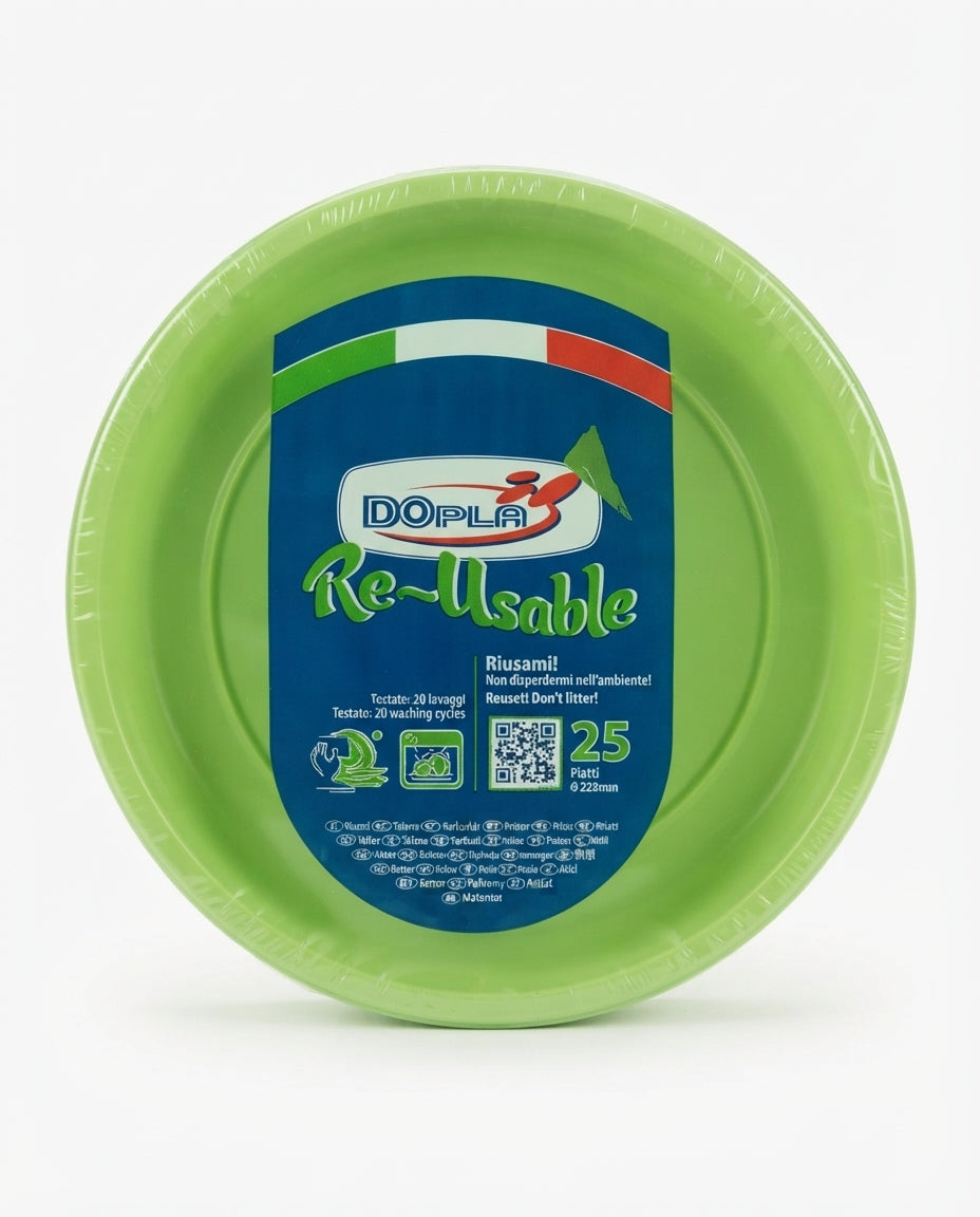 DOpla Re-Usable Piatti Piani 220 mm Colorati Plastica PS6 – Resistenza 20 Lavaggi Microonde Made in Italy