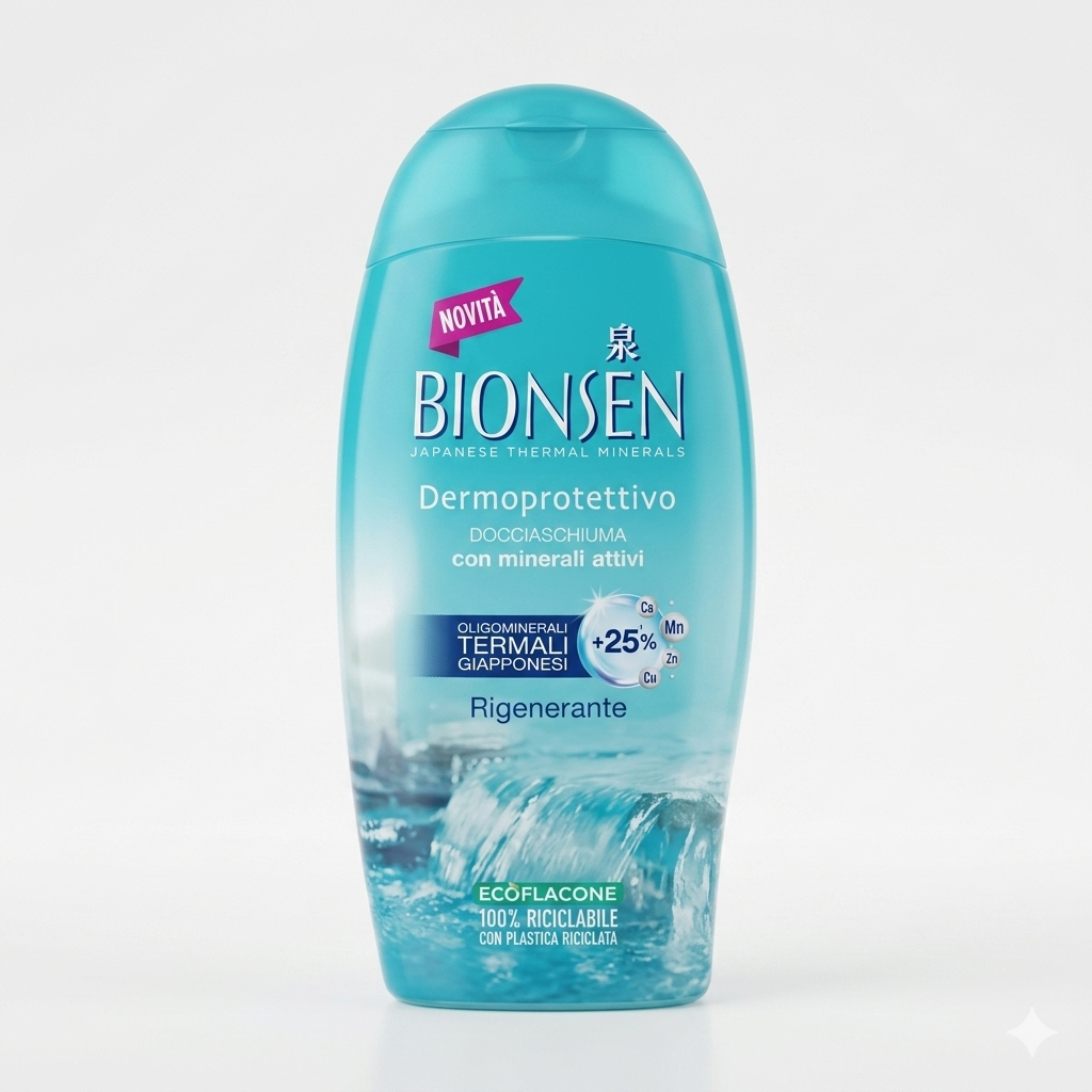 Bionsen Dermo Mineralizzante Docciaschiuma Dermoprotettivo con Oligominerali Termali Giapponesi ed Estratto di Bambù 250 ml – Rigenerazione Cutanea Profonda e Scudo Antiossidante per Pelli Sensibili