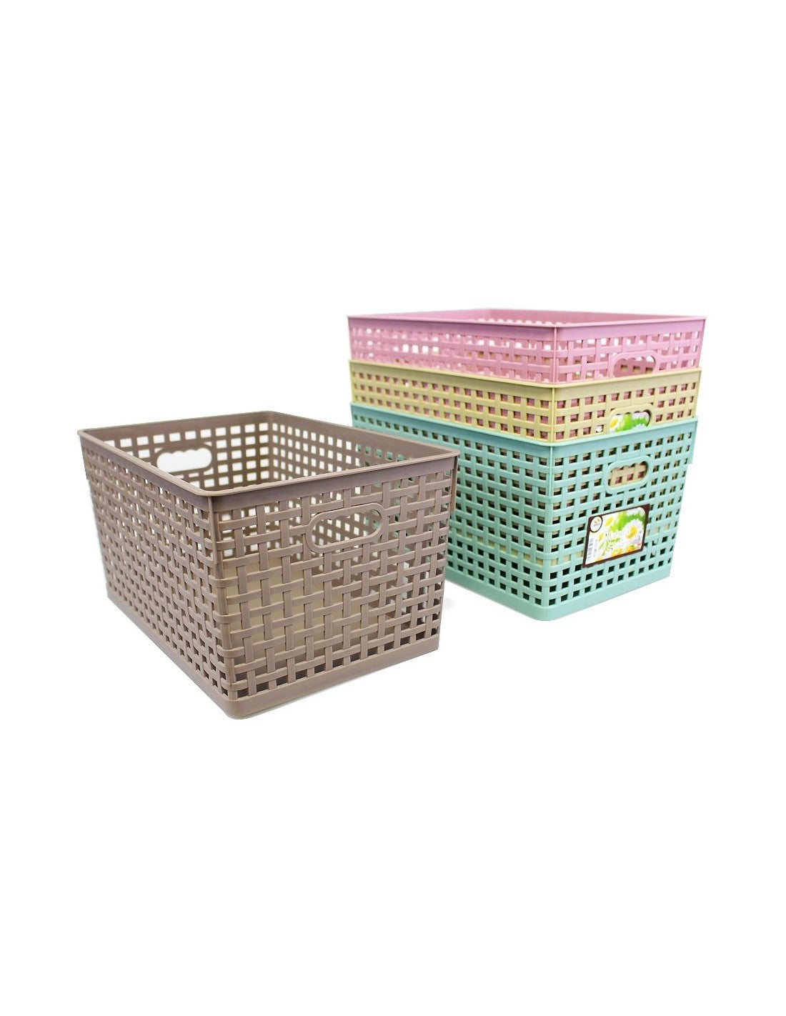 Lega Cesta Contenitore 15 Litri - Scatola Salvaspazio in Plastica Effetto Rattan - Design Intreccio - Misure 34x23,5x17cm