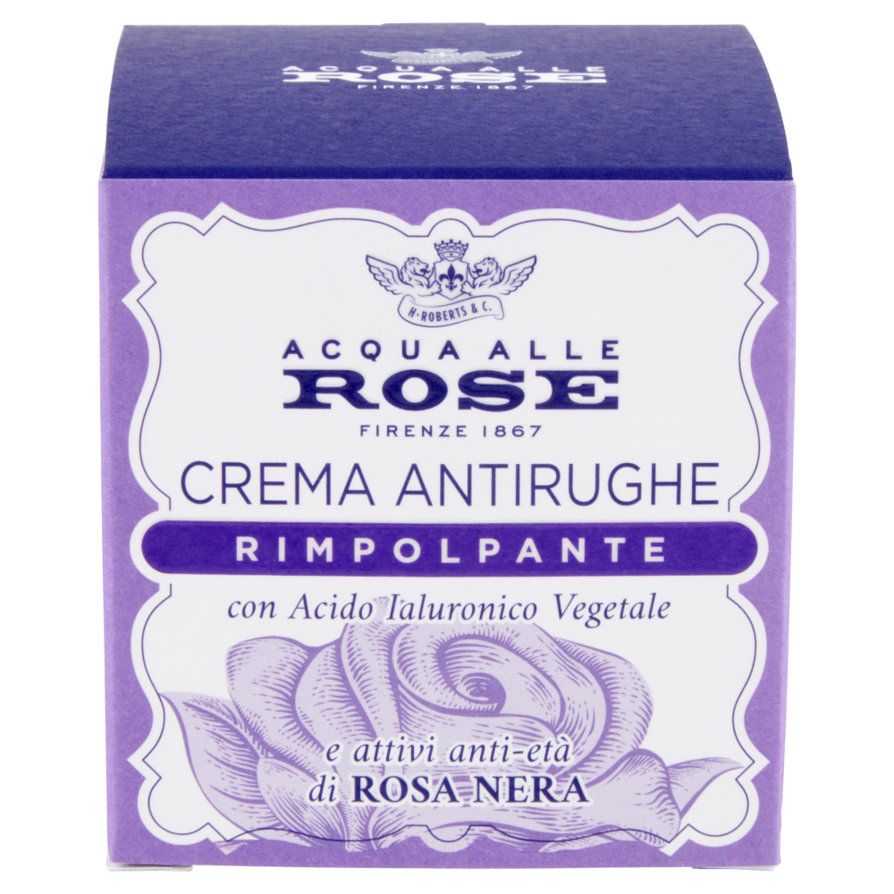 Acqua alle Rose Crema Antirughe Rimpolpante 50ml - Acido Ialuronico Vegetale, Rosa Nera - Pelli Mature - Idrata & Tonifica