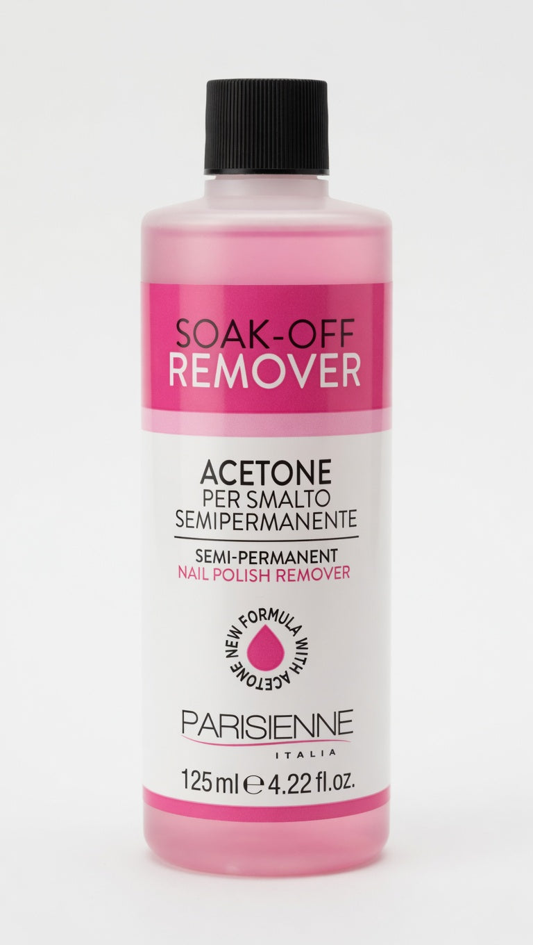 Parisienne Soak-Off Remover 125 ml | Acetone per Smalto Semipermanente | Solvente Professionale per Rimozione ad Immersione o Occlusione | Made in Italy