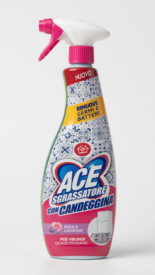 ACE Sgrassatore con Candeggina Rosa e Lavanda 600 ml | Azione Sgrassante e Igienizzante | Profumo Floreale Persistente