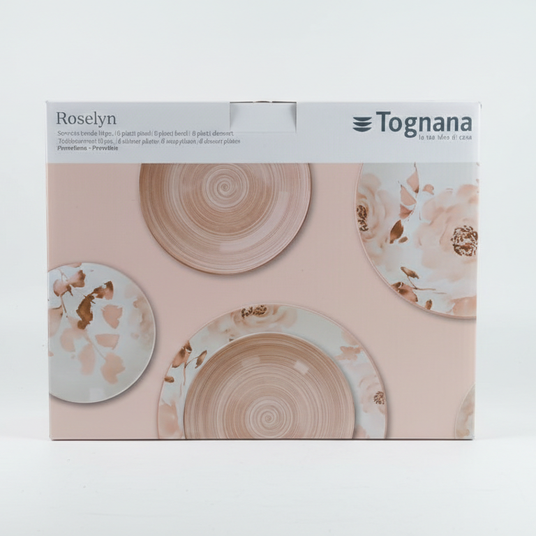 Servizio piatti Tognana Roselyn 18 pezzi in porcellana con decoro floreale rosa, set per 6 persone elegante e romantico.