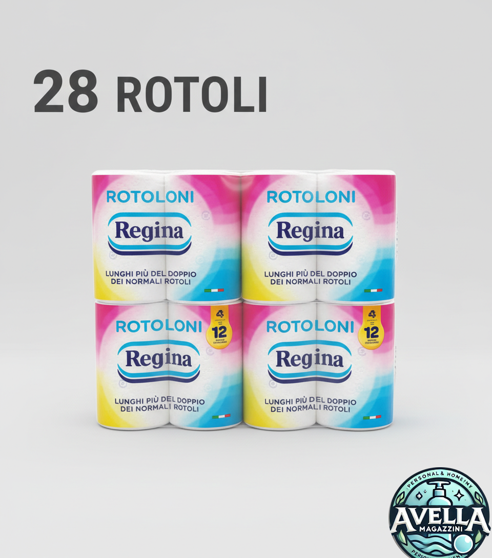 Regina Rotoloni bundle 28 rotoli (7x4), doppia lunghezza, 100% pura cellulosa FSC, morbidi e resistenti.