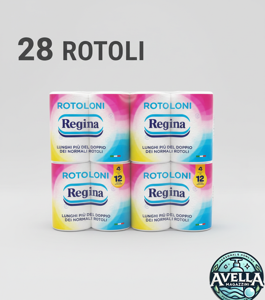 Regina Rotoloni bundle 28 rotoli (7x4), doppia lunghezza, 100% pura cellulosa FSC, morbidi e resistenti.
