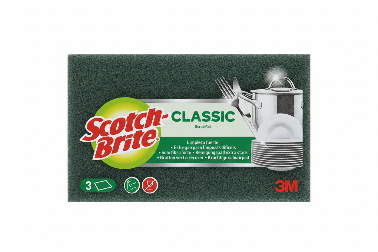 Scotch-Brite Power Classic Strofinetto 3 Pezzi | Fibra Verde 3M Alta Abrasività | Specialista per Sporco Ostinato, Griglie e Pentole
