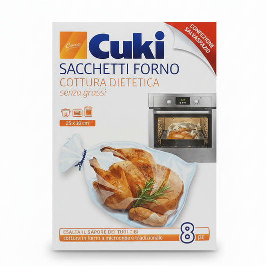 Cuki Sacchetti Forno per Cottura Dietetica – 8 Sacchetti 25x38 cm con Lacci – Per Forno Tradizionale e Microonde – Gusto Senza Grassi