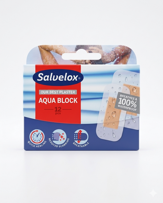Salvelox Aqua Block Cerotti Impermeabili 100% Waterproof – Confezione da 12 Pezzi in Formati Assortiti