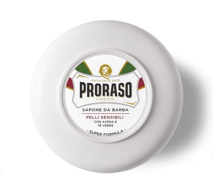 Proraso Sapone da Barba Linea Bianca 150ml in ciotola, sapone da barba per pelli sensibili con estratto di Avena e Tè Verde, formula anti-irritazione con schiuma cremosa protettiva per una rasatura tradizionale delicata e confortevole.